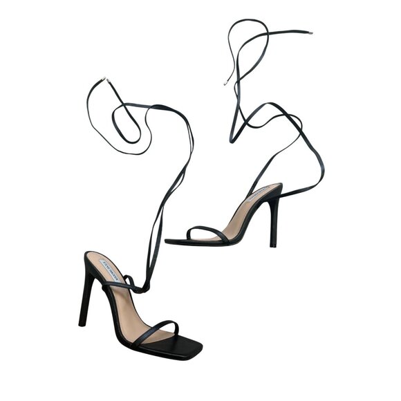 STEVE MADDEN Black Leather Lace Up Sandals Heels Size 9 - Picture 6 of 7